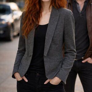 Theory Frima Heather Gray Open Front Cardigan Blazer Size 2